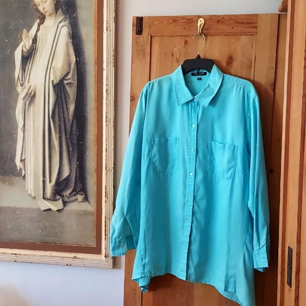 Jones New York Signature Linen Buttonup 2X Teal Summer Beach Vacation Style